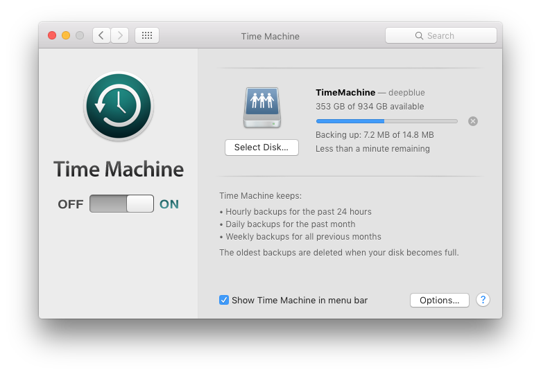 Screenshot of mac OS Time Machine