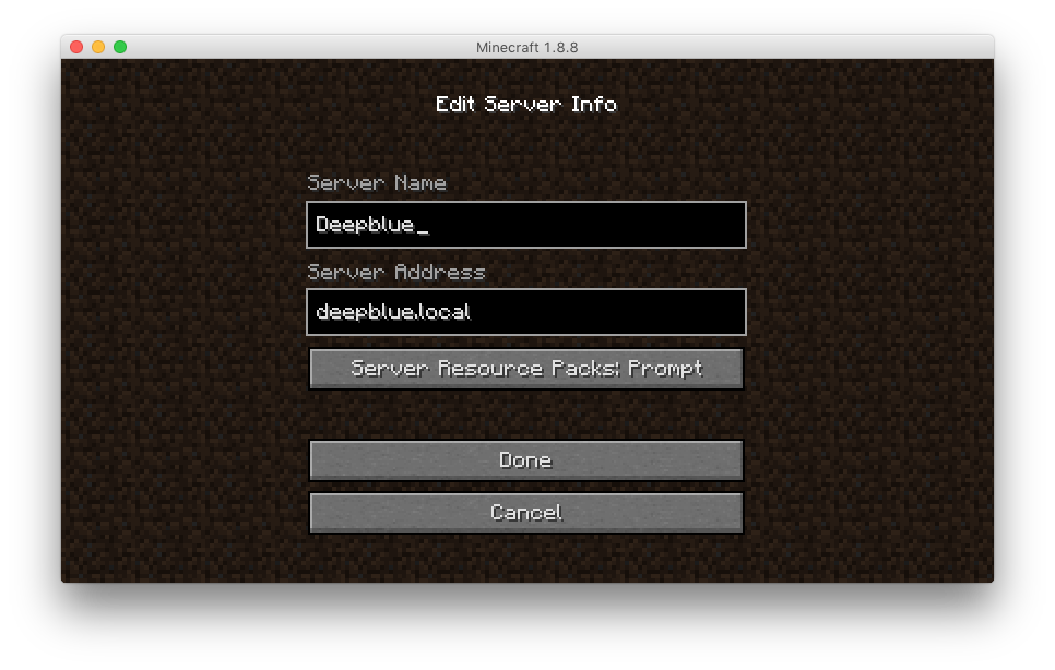 Screenshot of Minecraft server connect screen